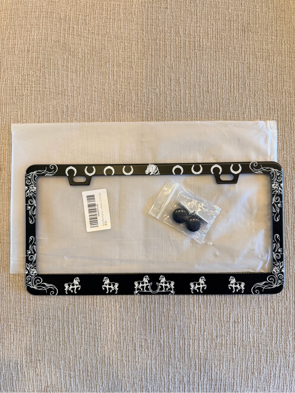Decorative Horse License Plate Frame in Black